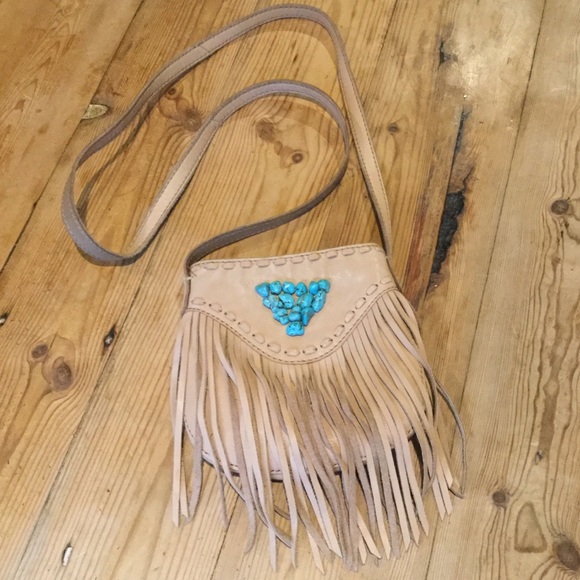 Lucky Brand Handbags - Lucky Brand Cream Fringe Leather Cross Body Bag